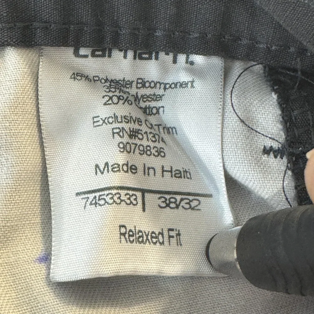 Carhartt Pants Mens 38x32 Gray Relaxed Fit Ripstop Utility Workwear Stain Zip